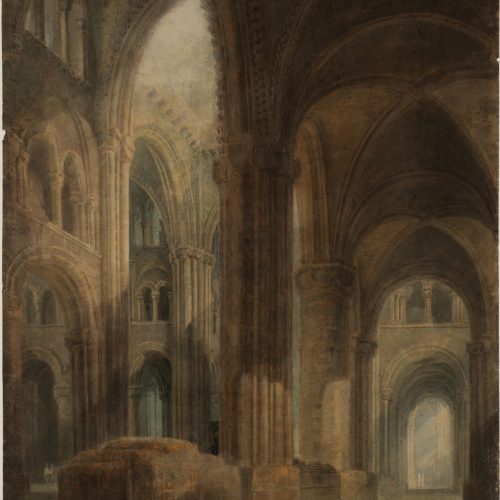 from Watercolours and Drawings Related to the 1797 North of England Tour, and Other Subjects, Durham Cathedral : The Interior, Looking East along the South Aisle