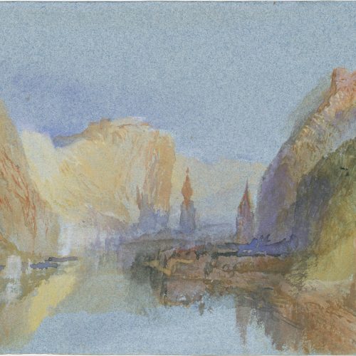 from Meuse-Moselle Gouache and Watercolour Drawings, Dinant, Bouvignes and Crèvecoeur: Sunset